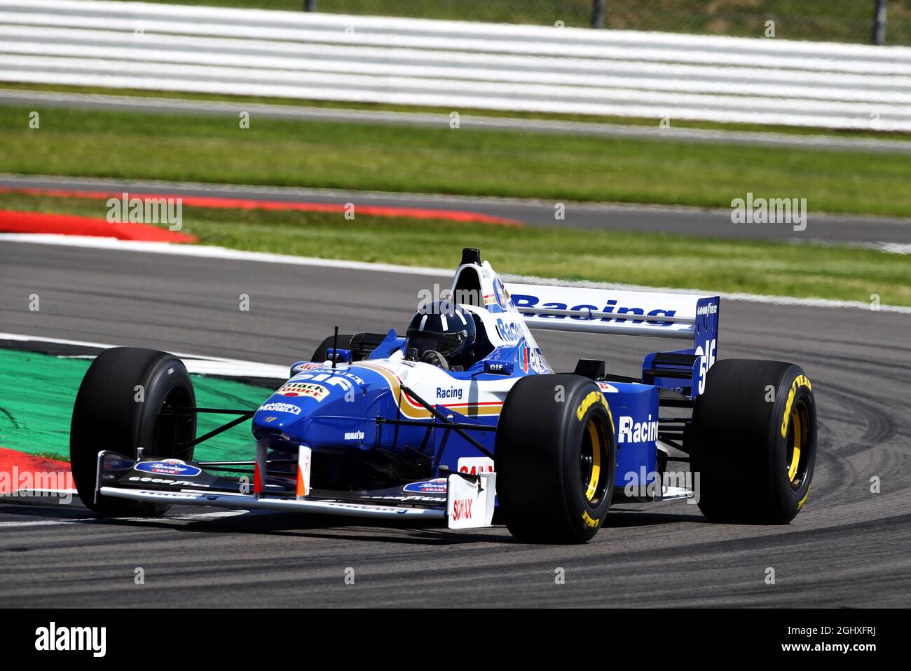 Damon Hill (GBR) présentateur de Sky Sports dans un Williams FW18. 18.07.2021. Championnat du monde de Formule 1, Rd 10, Grand Prix de Grande-Bretagne, Silverstone, Angleterre, Jour de la course. Le crédit photo doit être lu : images XPB/Press Association. Banque D'Images