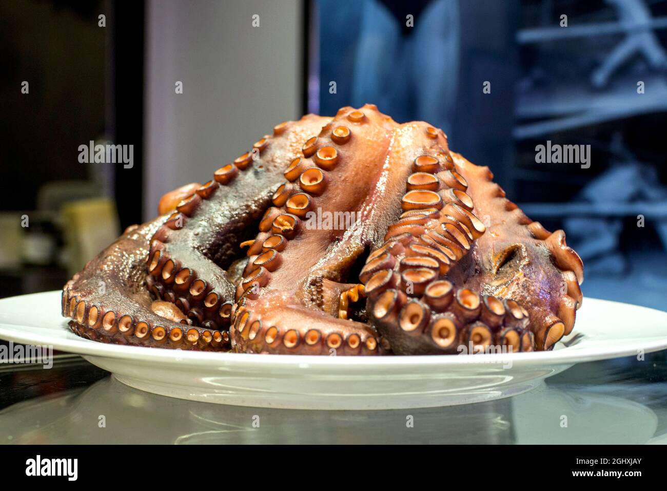 Squid exposé sur un marché local à Barcelone, Espagne. Banque D'Images