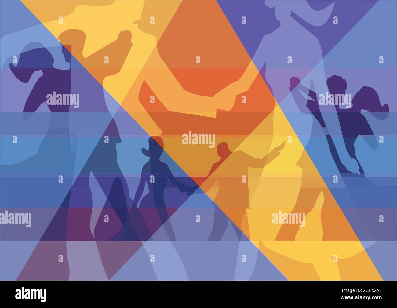 Salle de bal danse danse fête de danse Collage coloré. Fond coloré avec silhouettes de couples dansants. Vecteur disponible. Illustration de Vecteur