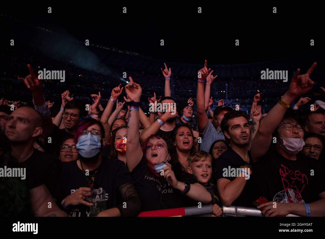 Seattle, États-Unis. 06e septembre 2021. Seattle, WA - 06 SEPTEMBRE 2021 : le groupe de rock Green Day se produit devant une foule en rupture de stock lors de la visite Hella Mega Tour au T-Mobile Park le 06 septembre 202 1 à Seattle, Washington. Photo Xander Deccio/imageSPACE Credit: Imagespace/Alay Live News Banque D'Images