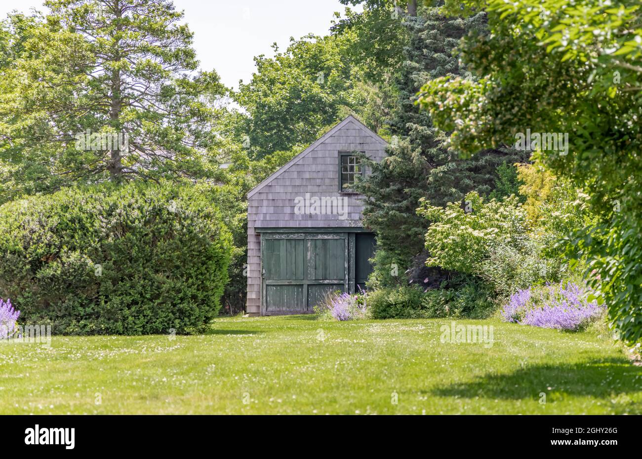 ancienne grange dans un paysage vert Banque D'Images