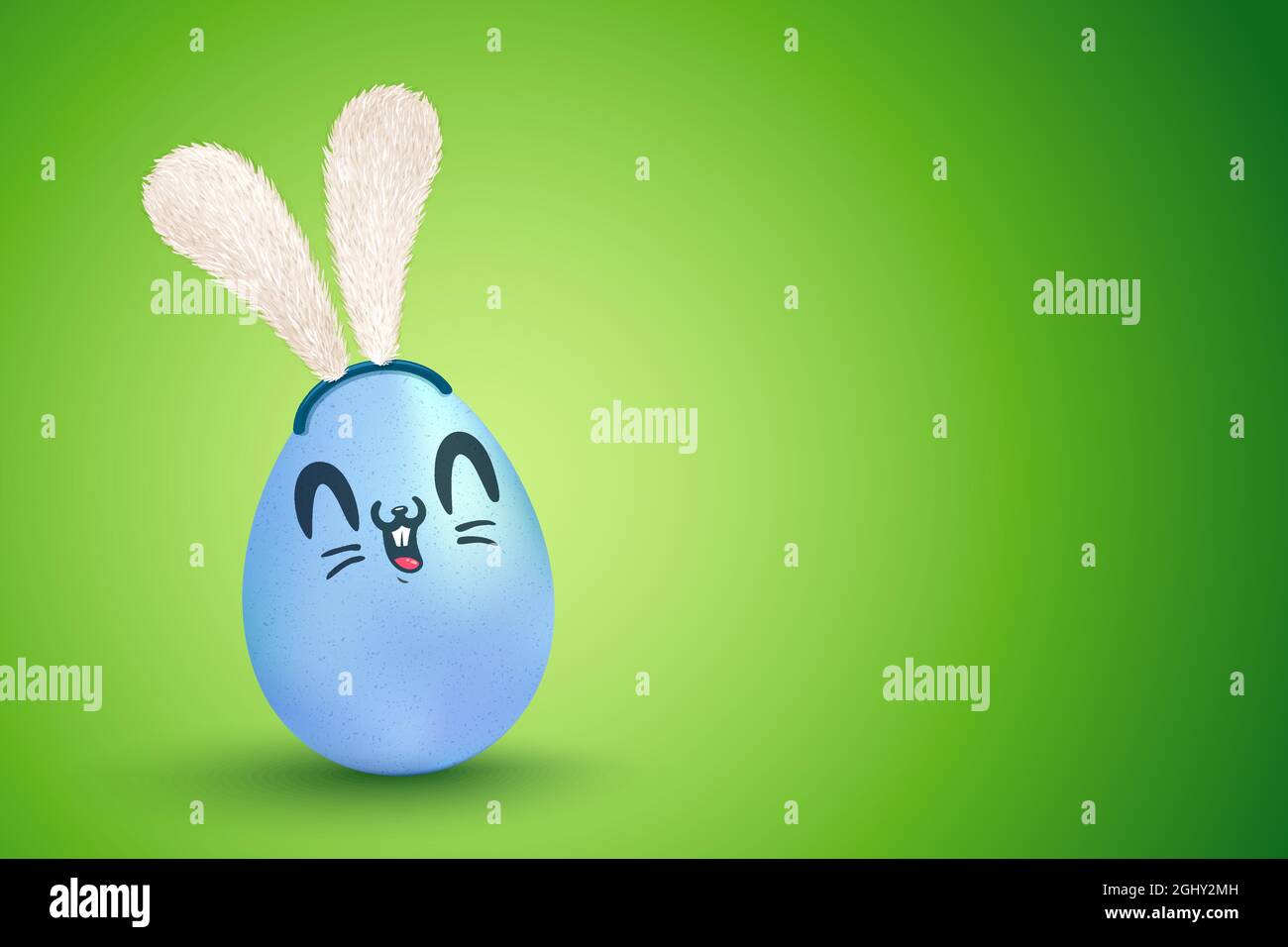 Illustration vectorielle de l'oeuf bleu avec le visage de lapin kawaii pour Pâques. Œuf mignon Vector avec oreilles de lapin dans le style kawaii. Illustration de Vecteur