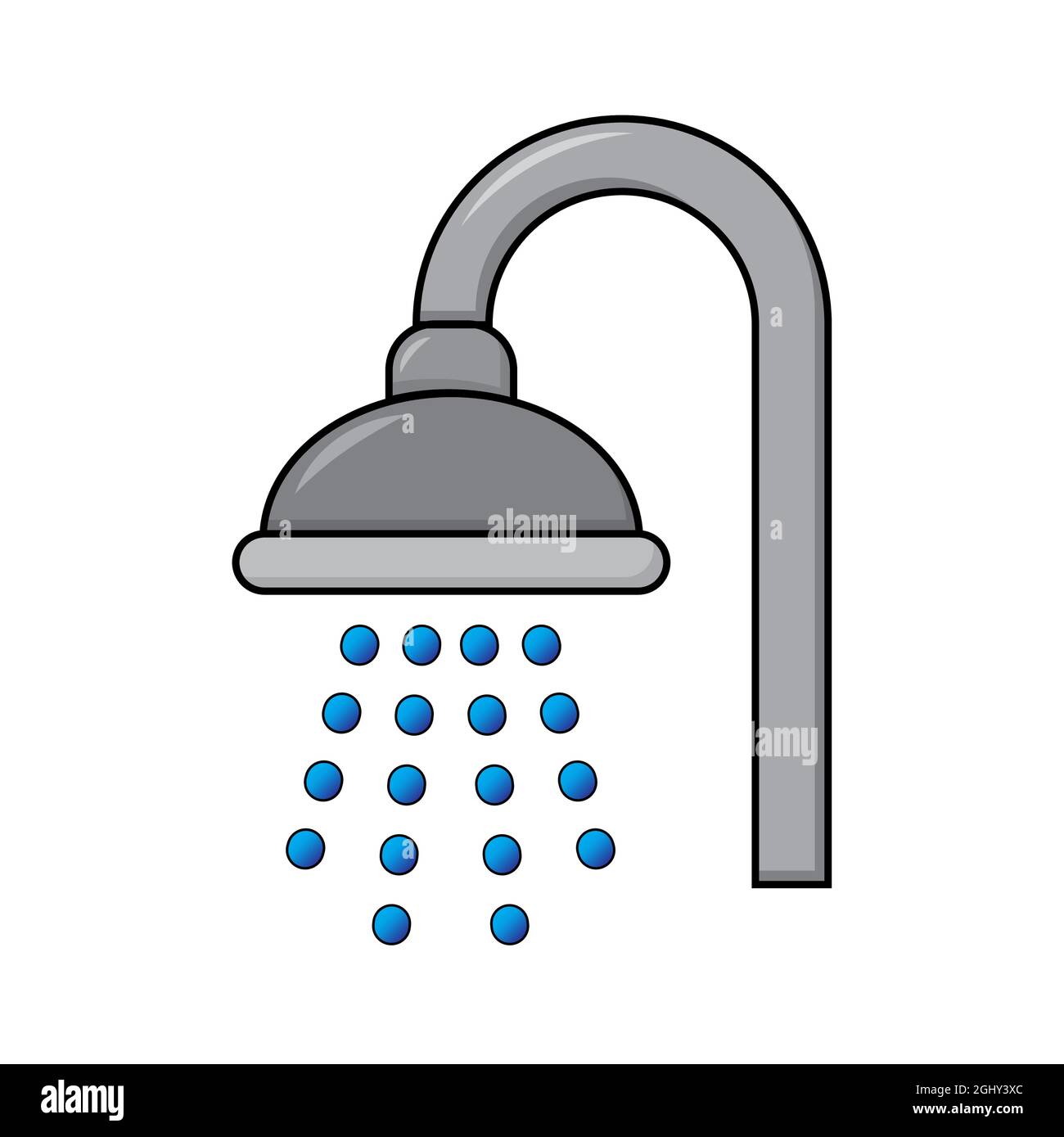 Icône de douche. Symbole salle de bains avec jet d'eau. Dessin animé simple. Illustration vectorielle isolée sur blanc. Illustration de Vecteur