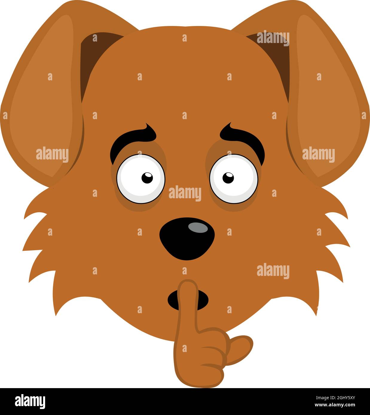 Illustration vectorielle de l'émoticône du visage d'un chien de dessin animé, demandant le silence avec l'index de la main Illustration de Vecteur