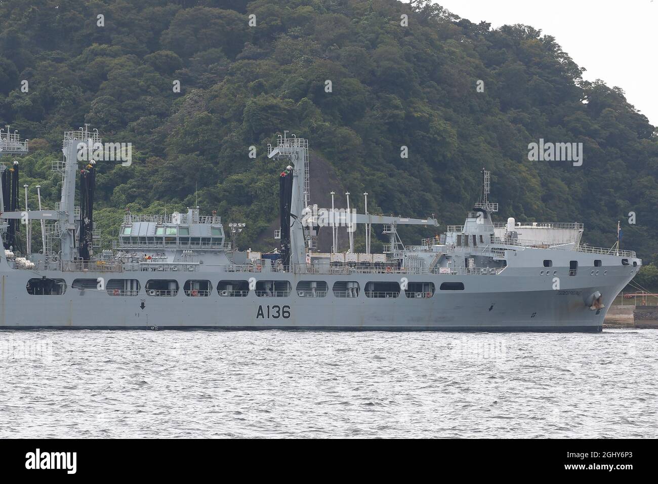 Kanagawa, Japon. 07septembre 2021. Navire de ravitaillement auxiliaire de la Royal Navy. Elle a été la première des navires de ravitaillement en carburant RFA Tidespring (A136) à appeler à la base navale américaine de Yokosuka, au Japon, du 5 septembre 2021 au 2021 septembre. Le 7 septembre 2021 à Tokyo, au Japon. (Photo de Kazuki Oishi/Sipa USA) crédit: SIPA USA/Alay Live News Banque D'Images