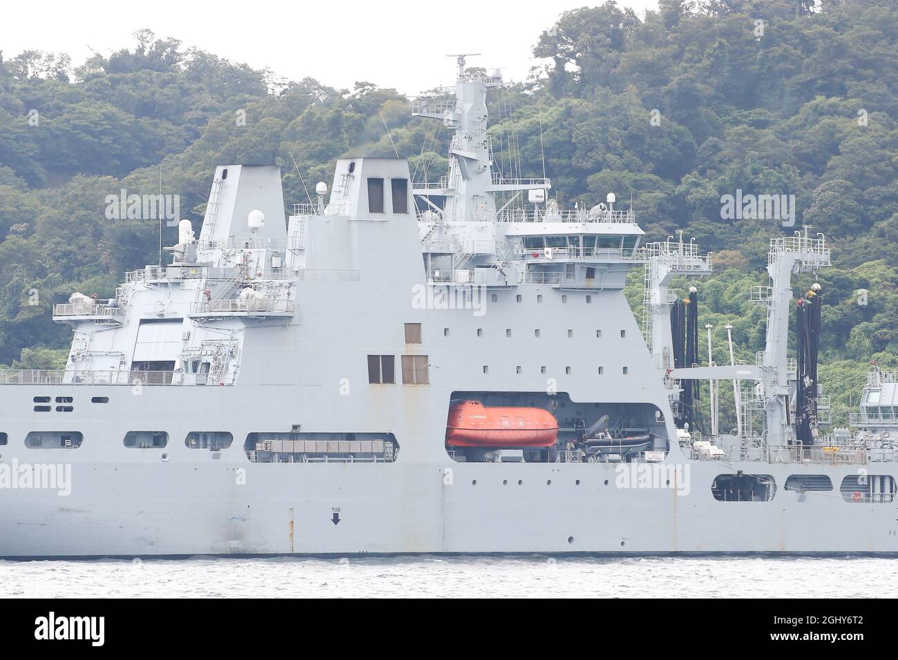 Kanagawa, Japon. 07septembre 2021. Navire de ravitaillement auxiliaire de la Royal Navy. Elle a été la première des navires de ravitaillement en carburant RFA Tidespring (A136) à appeler à la base navale américaine de Yokosuka, au Japon, du 5 septembre 2021 au 2021 septembre. Le 7 septembre 2021 à Tokyo, au Japon. (Photo de Kazuki Oishi/Sipa USA) crédit: SIPA USA/Alay Live News Banque D'Images