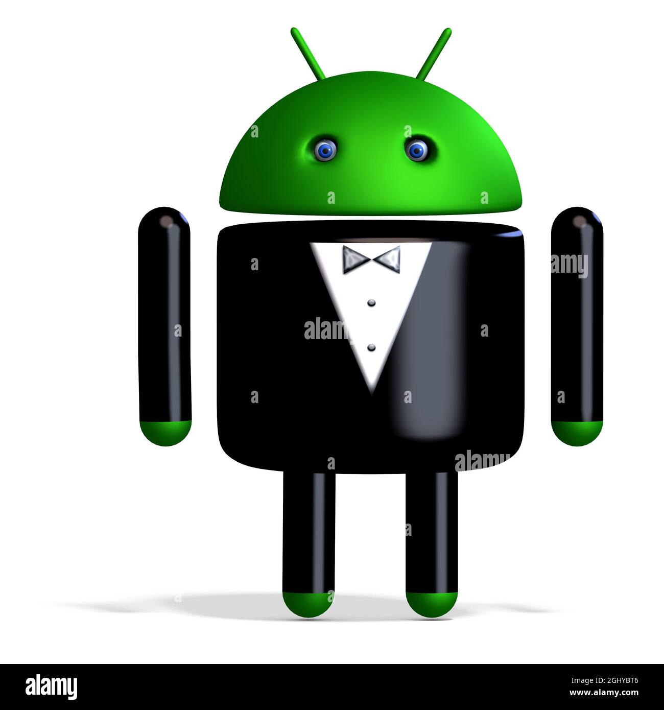 Illustration 3D d'un dessin animé mignon et drôle android en tuxedo. Objet de rendu isolé Banque D'Images