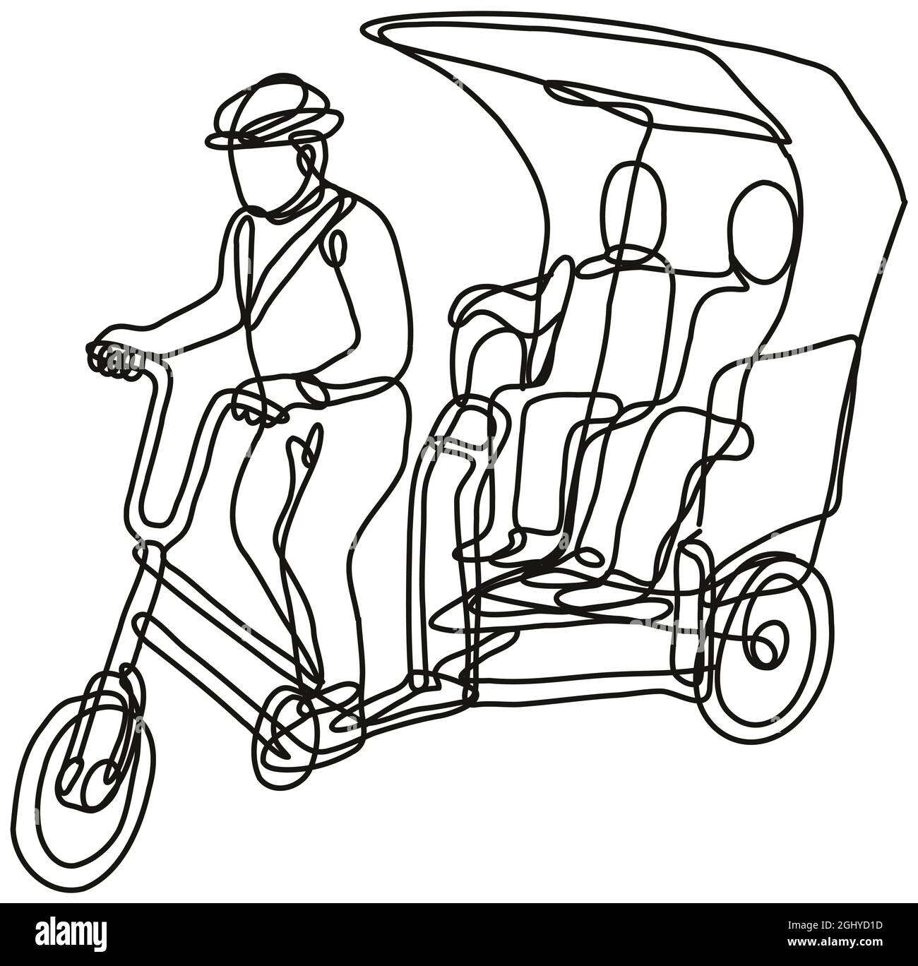 Toktok Tok Tok ou tricycle 3 roues dessin continu de ligne Banque D'Images
