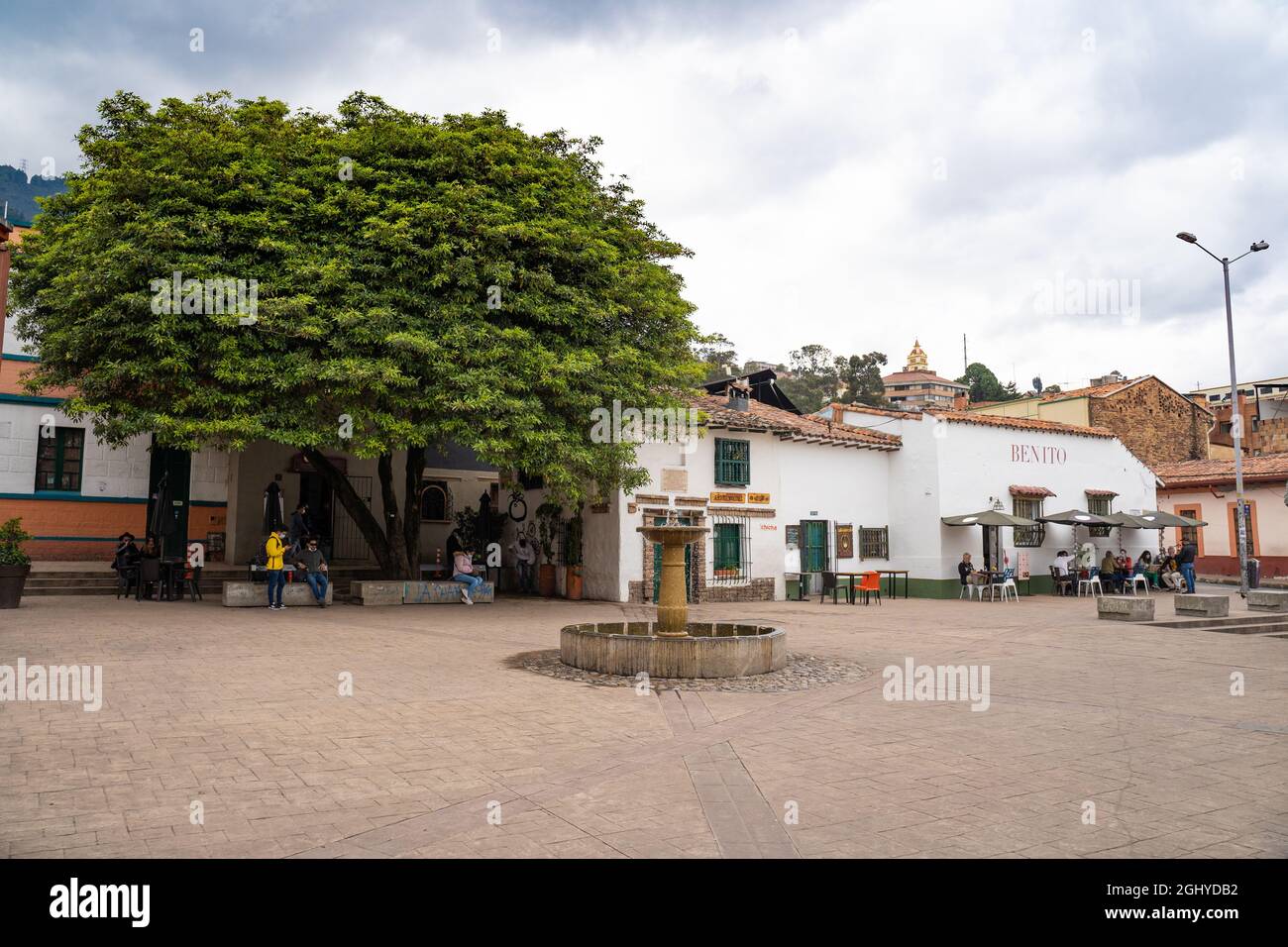 Bogota, Colombie, 4 septembre 2021.Place Chorro de Quevedo dans le quartier de Candelaria. Banque D'Images