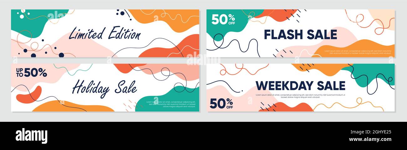 Collection de modèles de bannière de vente pour la vente promotionnelle. Bannière modifiable pour les médias sociaux, les sites Web et les publicités Internet. Illustration de Vecteur