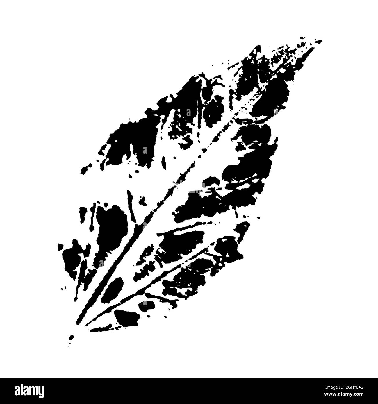 Tampon de la feuille. Noir et blanc. Empreinte d'encre de feuille d'automne avec texture, isolée sur blanc. Modèle de superposition. Illustration vectorielle Illustration de Vecteur