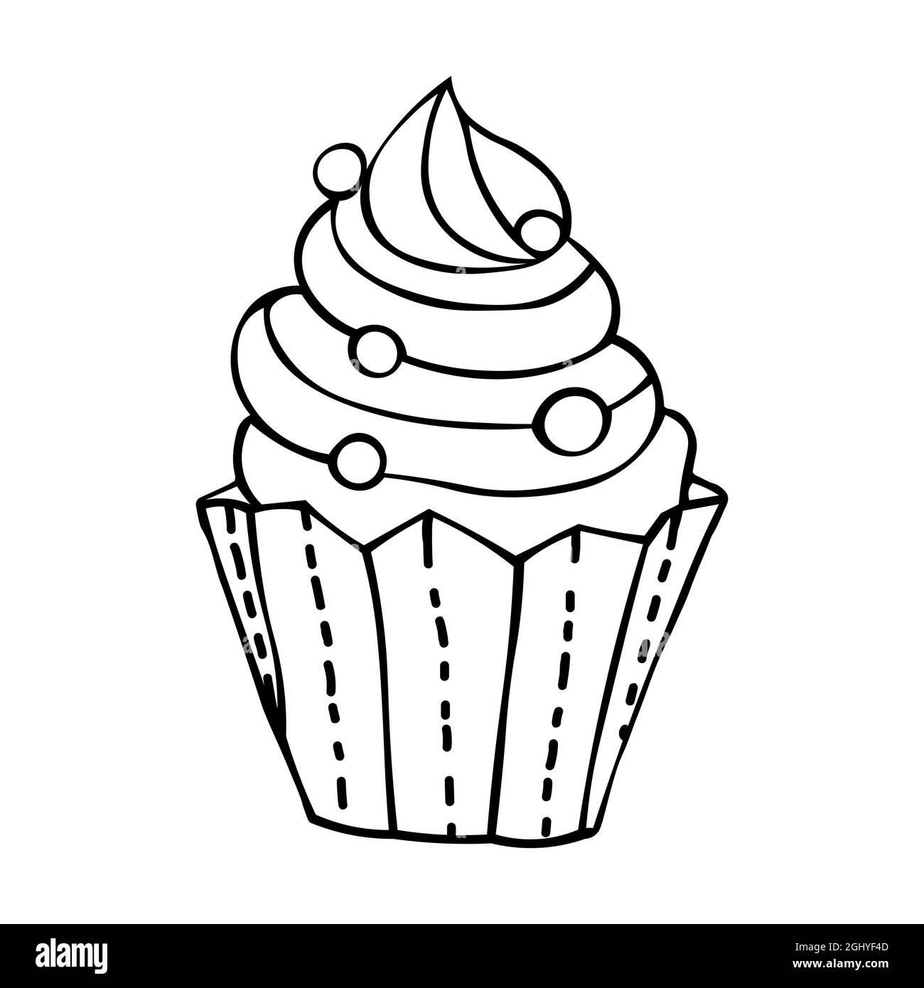 Pour les cartes de vœux, les affiches, les étiquettes et les recettes de design, la conception alimentaire, la boulangerie, les pâtisseries, le café. Illustration vectorielle d'un muffin avec de la crème dans des doodle s. Illustration de Vecteur