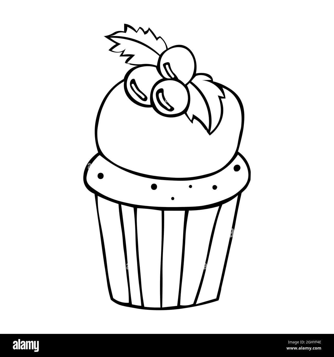 Pour les cartes de vœux, les affiches, les étiquettes et les recettes de design, la conception alimentaire, la boulangerie, les pâtisseries, le café. Illustration vectorielle d'un muffin avec de la crème dans des doodle s. Illustration de Vecteur