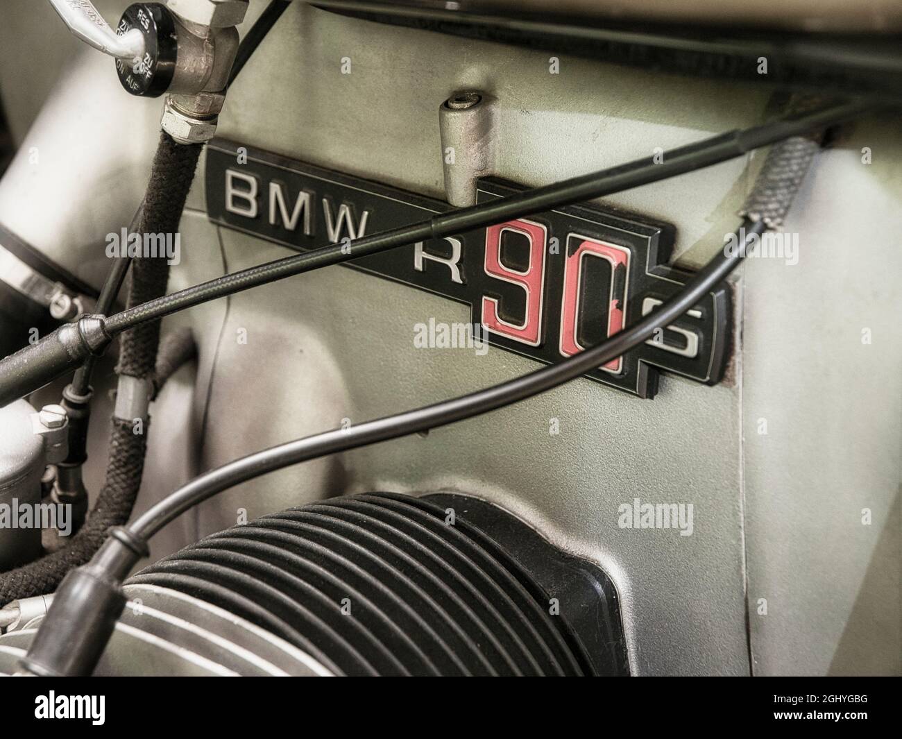Image moteur rapprochée d'une moto BMW R90S Banque D'Images