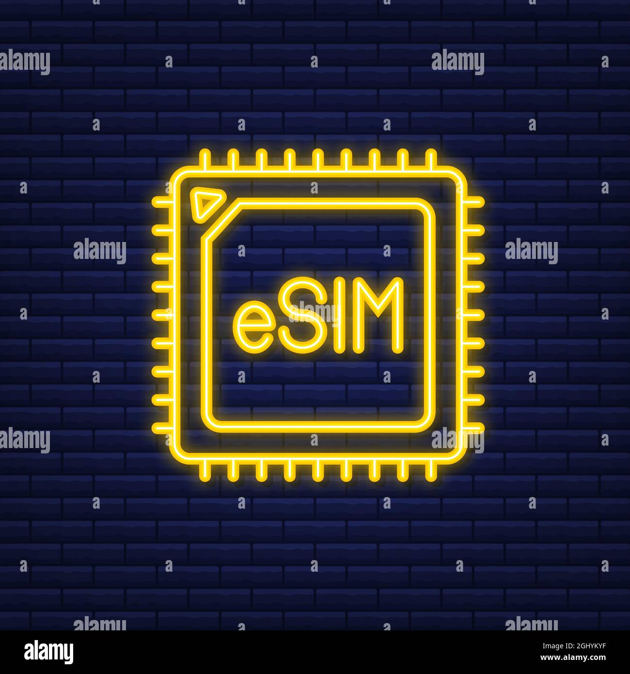 Concept de symbole d'icône de carte SIM intégrée de Gade. Nouvelle technologie de communication cellulaire mobile à puce. Icône néon. Illustration du stock vectoriel. Illustration de Vecteur