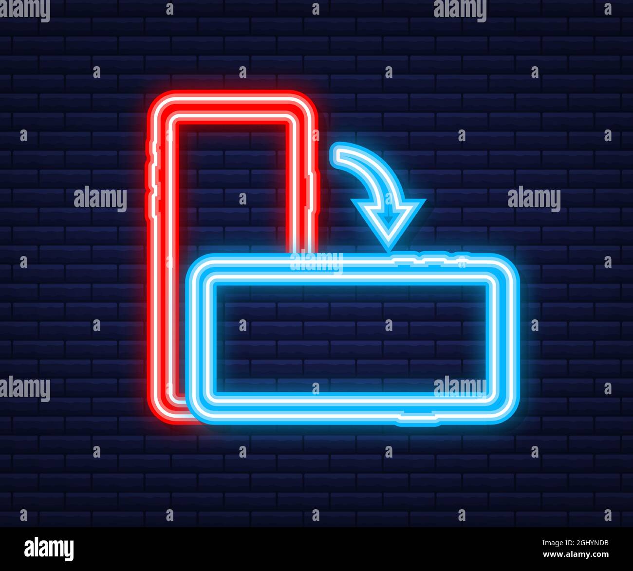 Faites pivoter l'icône isolée du smartphone. Icône néon. Symbole de rotation du périphérique. Tournez votre appareil. Illustration vectorielle. Illustration de Vecteur