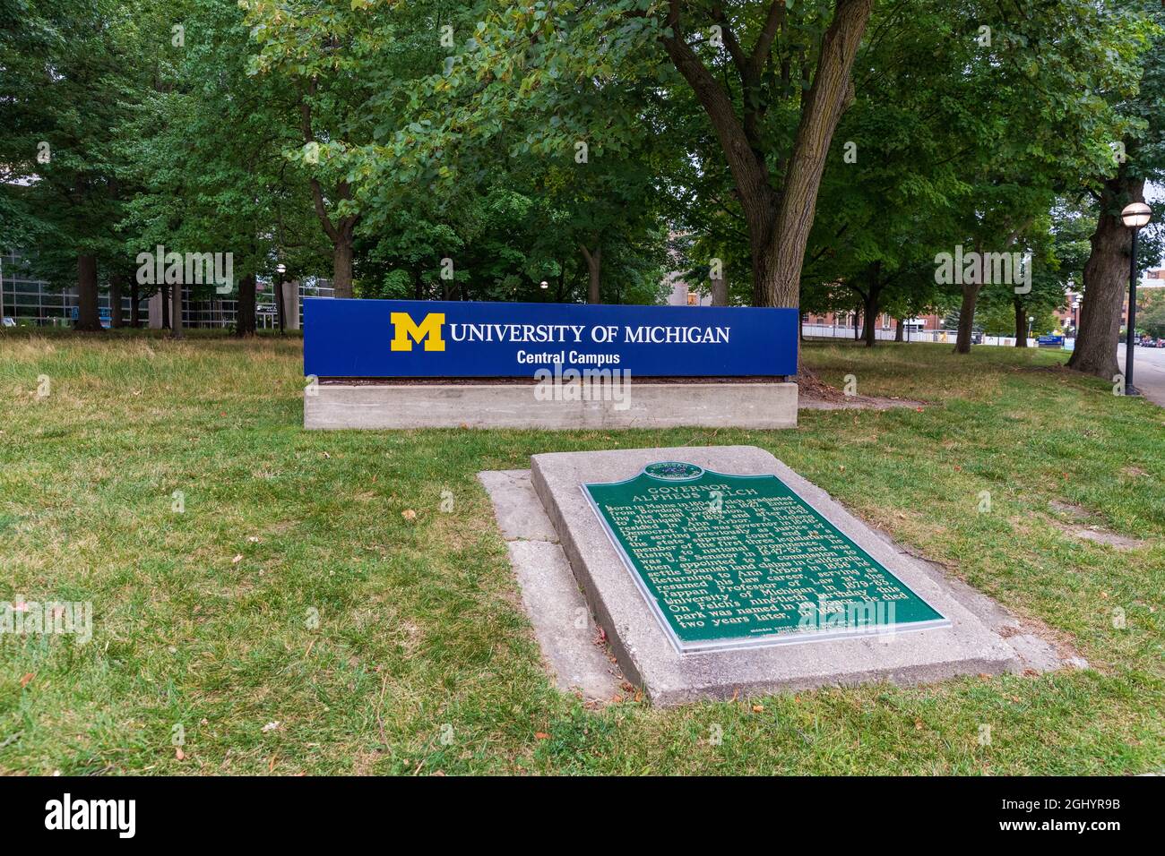 Ann Arbor, MI - 4 septembre 2021 : panneau de l'Université du Michigan Banque D'Images