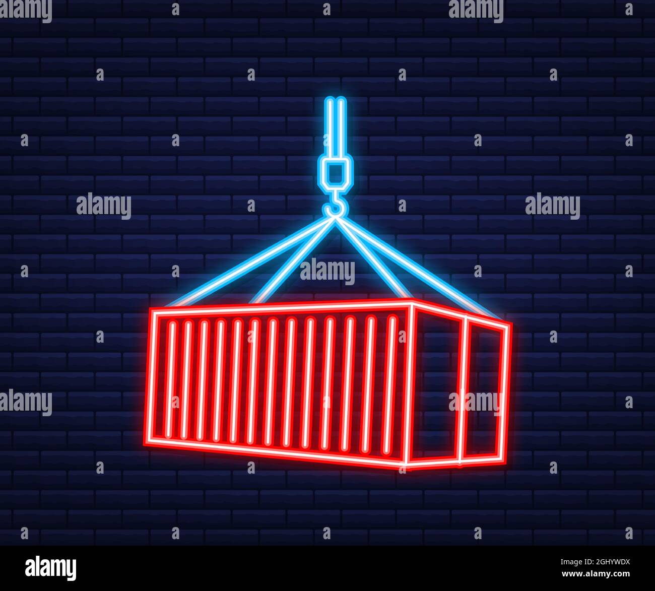 Conteneur de fret d'expédition rouge de vingt et quarante pieds. Pour la logistique et le transport. Style néon. Illustration de vecteur. Illustration de Vecteur