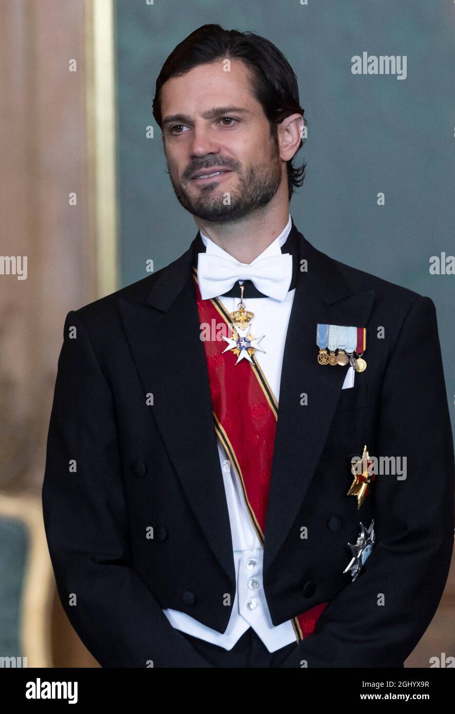 Suède, Stockholm. 07/09/2021, le Prince Carl Philip de Suède arrive pour un dîner en l'honneur du Président fédéral et de son épouse au Palais Royal. Le président Steinmeier et sa femme sont en visite d'État de trois jours en Suède à l'invitation du couple royal suédois. Stockholm (Suède), le 7 septembre 2021. Photo de Robert Eklung/Stella Pictures/ABACAPRESS.COM Banque D'Images