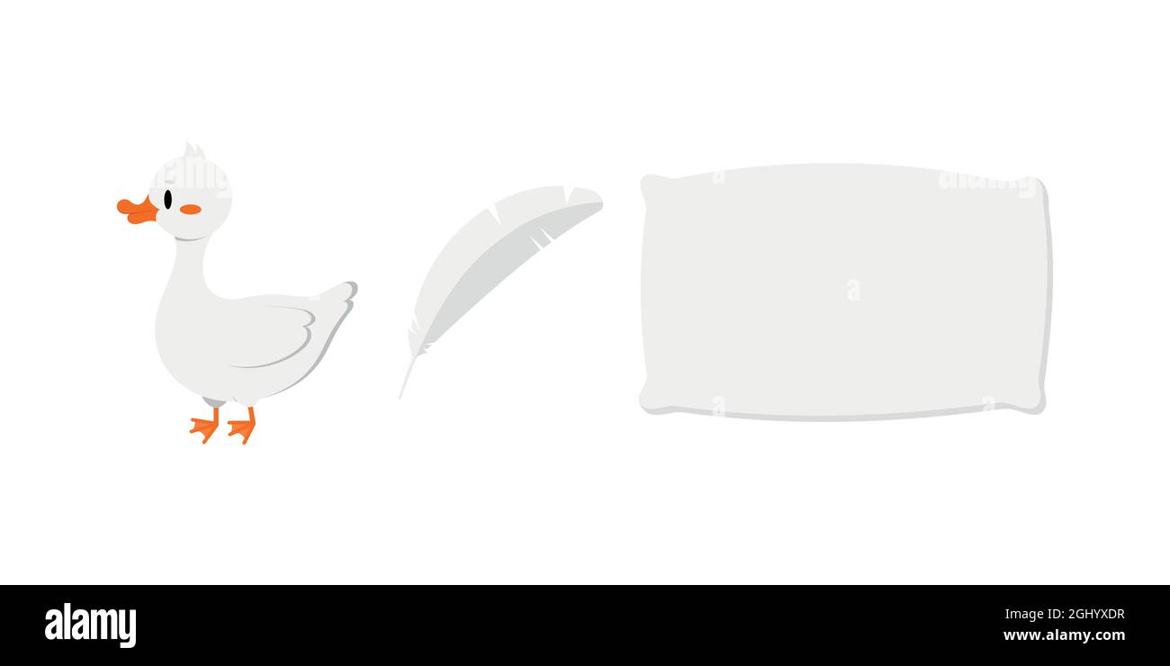 Ensemble d'icônes de plumes d'oie et d'oreillers isolé sur fond blanc. Illustration de Vecteur