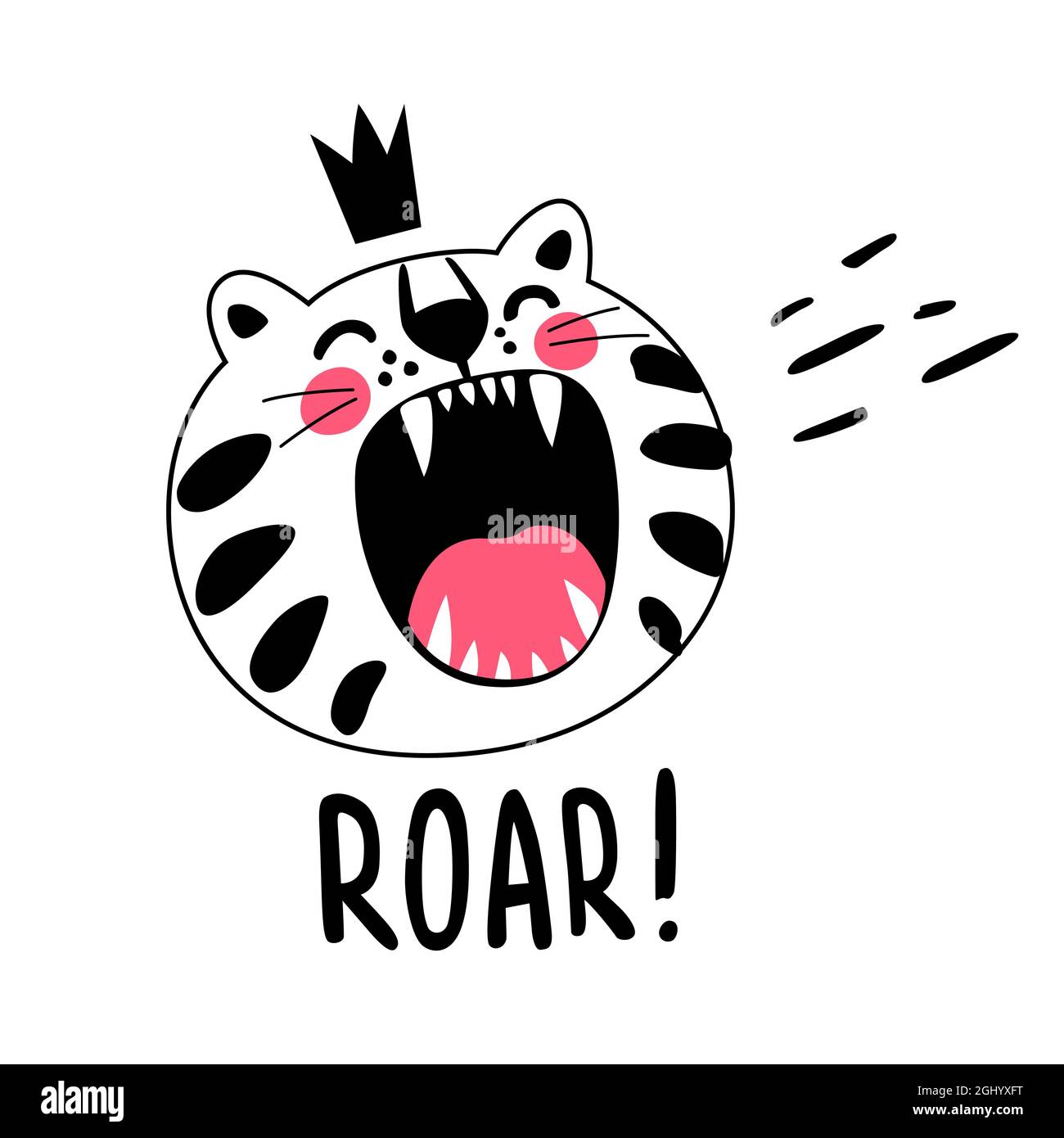 Chat Raye Blanc Torrenant Avec Couronne Sur La Tete Le Bebe Tigre Est Mechant Jouant Aux Dents Se Lance Image Vectorielle Stock Alamy