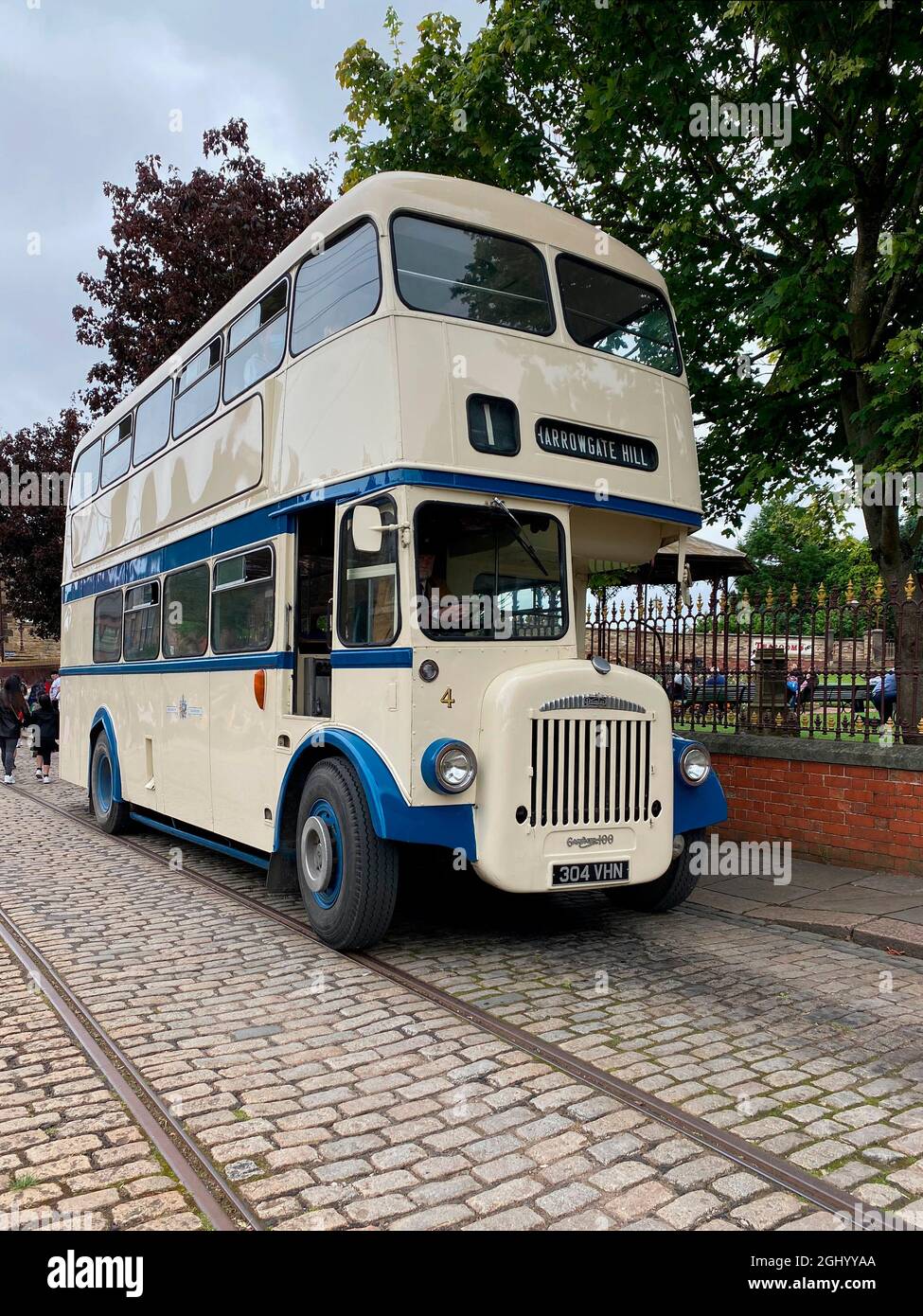 Daimler Gardner 100 Double Decker bus - Beamish Open Air Museum à Northumberland dans le nord-est de l'Angleterre. Banque D'Images