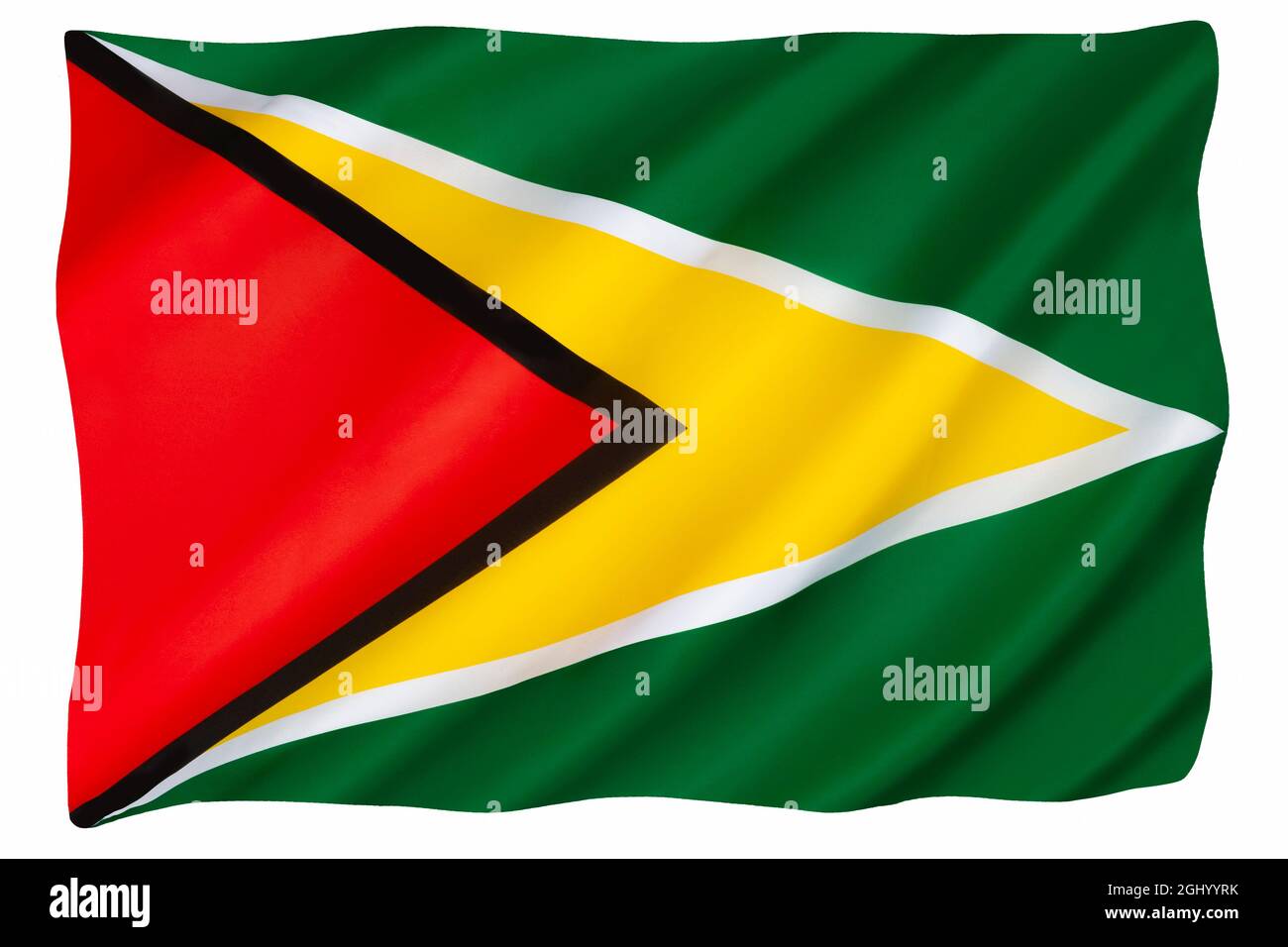 Le drapeau de la Guyane. C'est le drapeau national du Guyana depuis mai 1966, date à laquelle le pays est devenu indépendant du Royaume-Uni. Les couleurs ar Banque D'Images