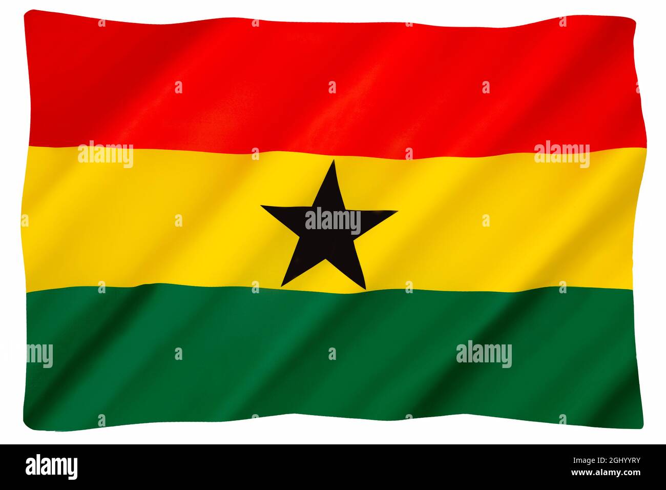 Le drapeau national du Ghana. Conçu en 1957 et adopté la même année lorsque le Ghana a atteint son indépendance. Il utilise les couleurs panafricaines du rouge Banque D'Images