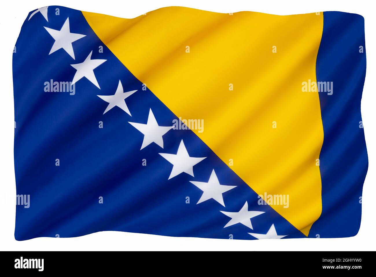 Le drapeau national de Bosnie-Herzégovine - adopté le 4 février 1998 (mis à jour le 10 août 2001). Banque D'Images