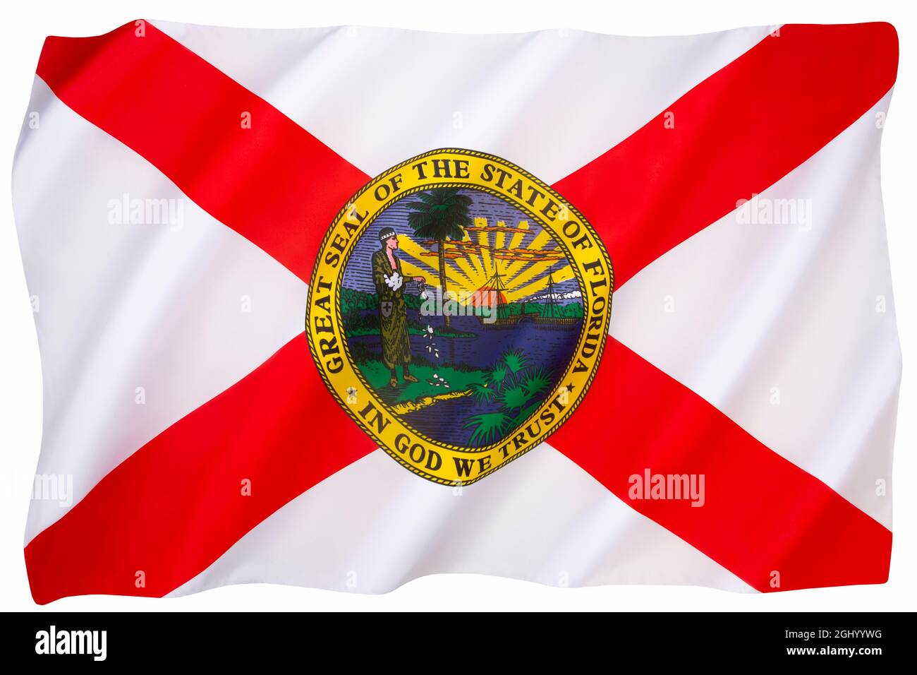 Le drapeau de l'État de Floride, États-Unis. Adoptée le 6 mai 1868 (modifications apportées en novembre 1900 et mai 1985). Isolé sur blanc pour découpe. Banque D'Images