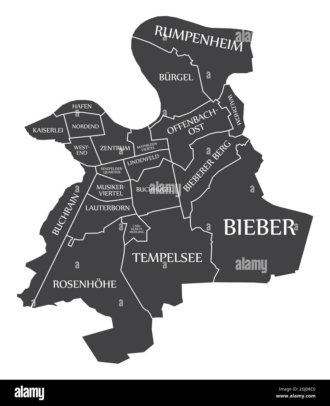 Offenbach City Map Allemagne DE labellisé noir illustration Illustration de Vecteur