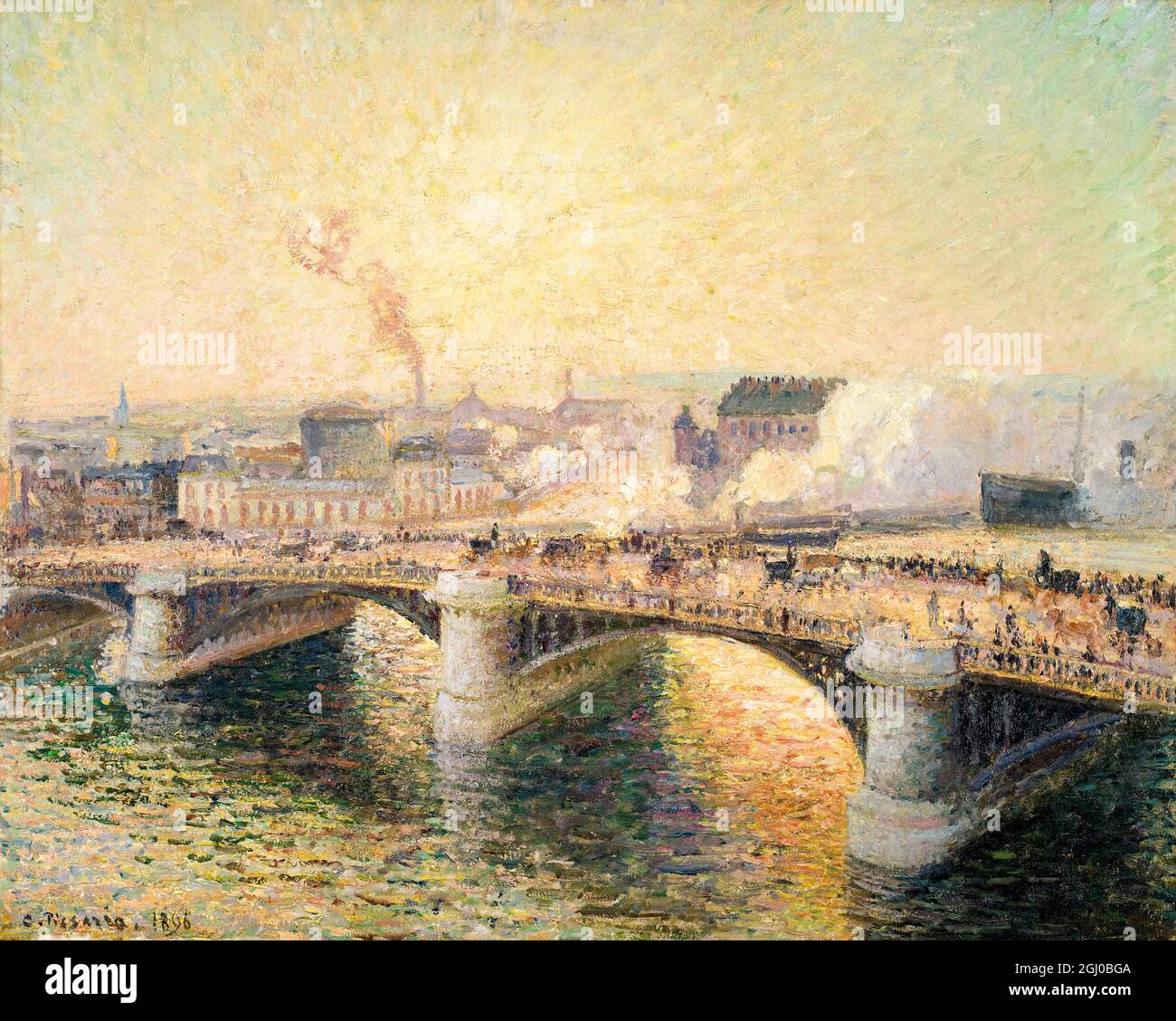 Le Pont Boieldieu au coucher du soleil, peinture de paysage par Camille Pissarro, 1896 Banque D'Images