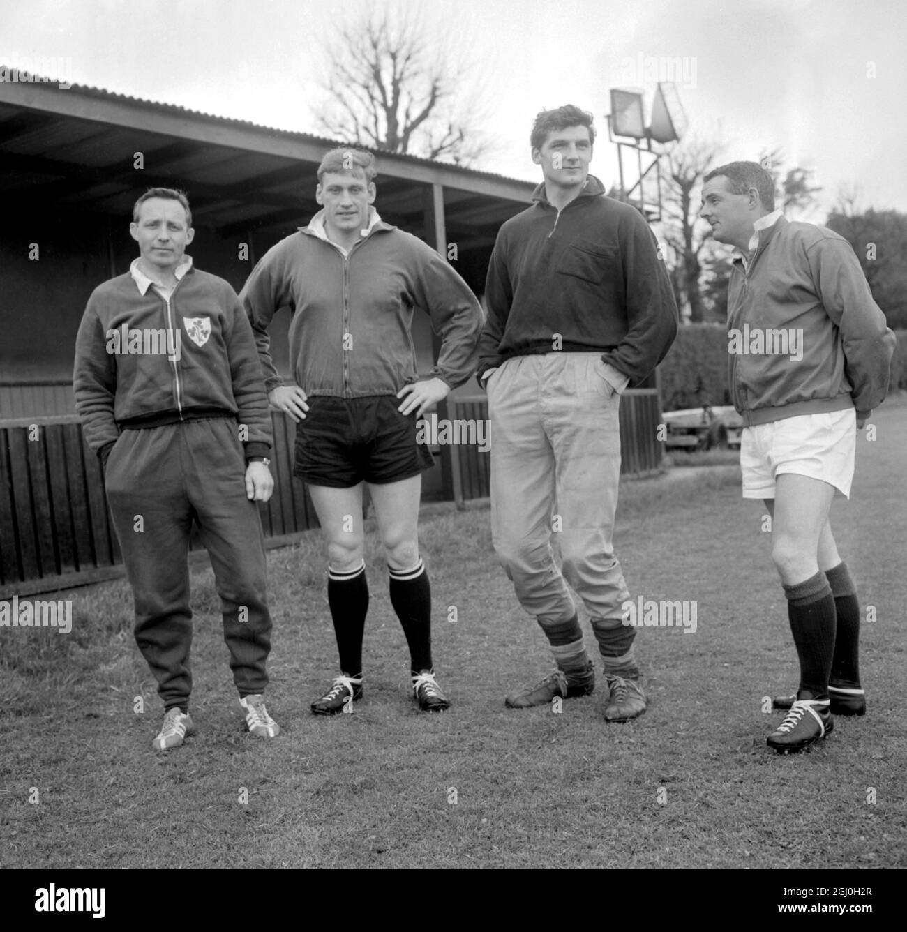 Eastbourne, Sussex : Lions britanniques (de gauche à droite) R. Dawson, T. Kiernan, (capitaine), W. McBride et P. Stagg Training . 8 mai 1968 Banque D'Images