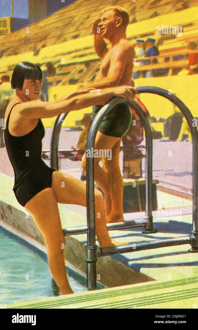 Olga Jordan (Allemagne), classé 4ème en plongée aux Jeux Olympiques d'été à Los Angeles, Californie 1932 officiellement connu sous le nom de Jeux de la X Olympiade Banque D'Images