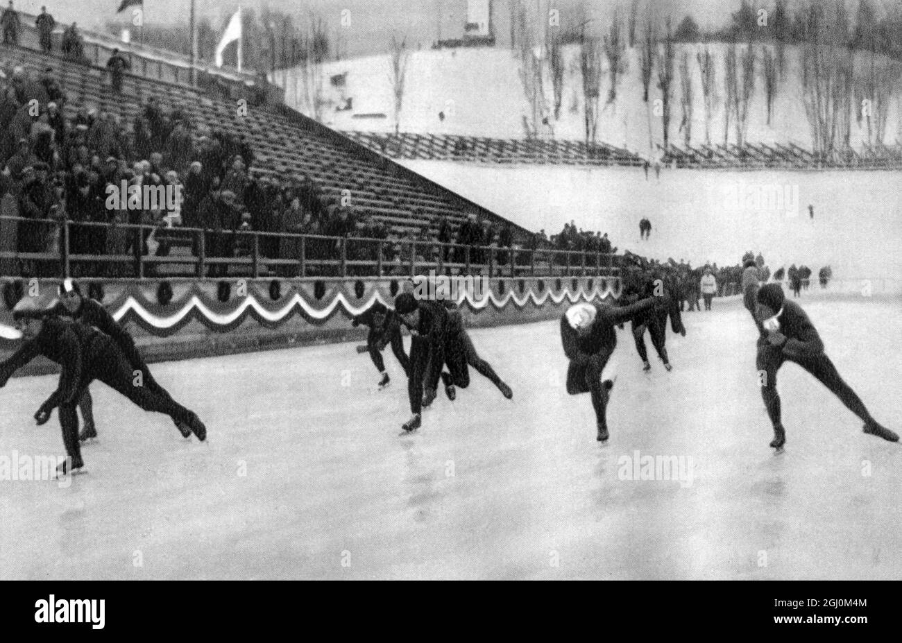 Lake Placid, 1932 février, III Jeux olympiques d'hiver. Début du patinage de vitesse, 5 000 m de seconde de chaleur. Banque D'Images