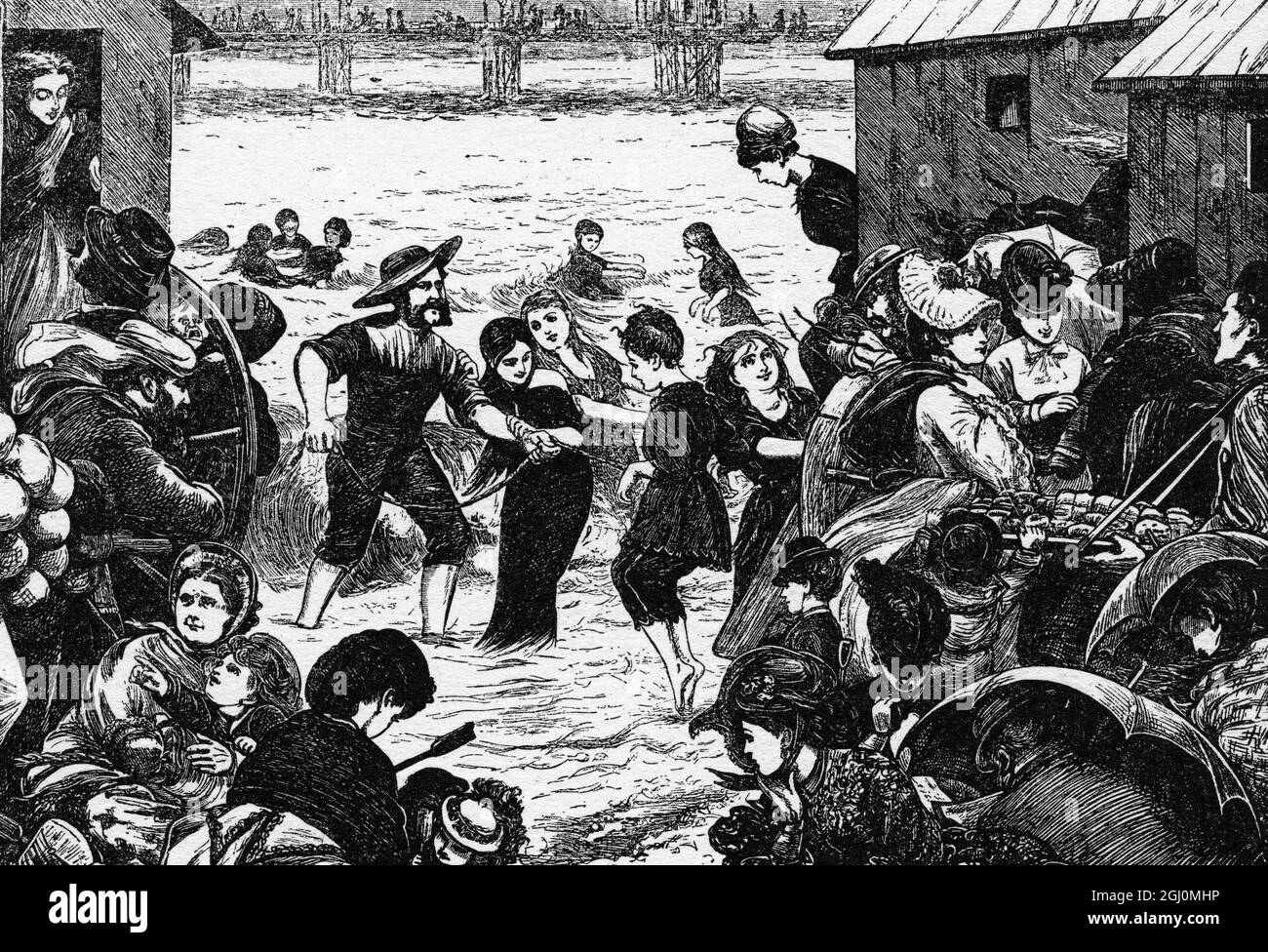 Natation à Brighton les classes pour enseigner aux dames à nager sont souvent tenues sur la plage à Brighton par un professeur distingué de l'art dont les sauves galantes de la noyade sont fréquemment enregistrées dans la presse locale . Les élèves du salon , excellent souvent dans l'art de la natation . 1871 Banque D'Images
