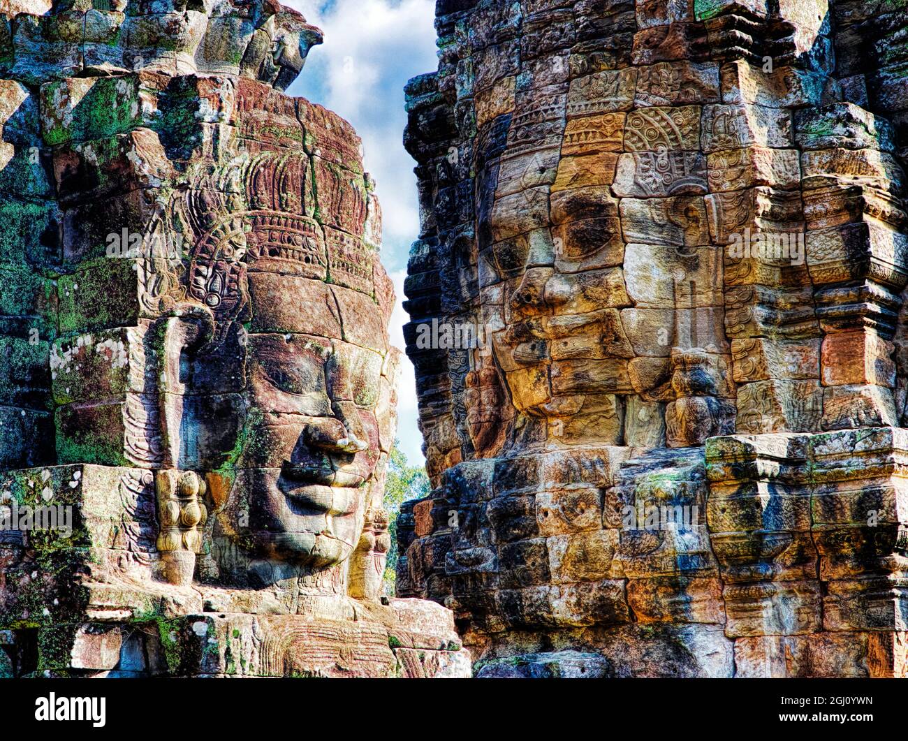 Asie Cambodge Angkor Watt;;;Siem Reap;Visages de temple Bayon Banque D'Images