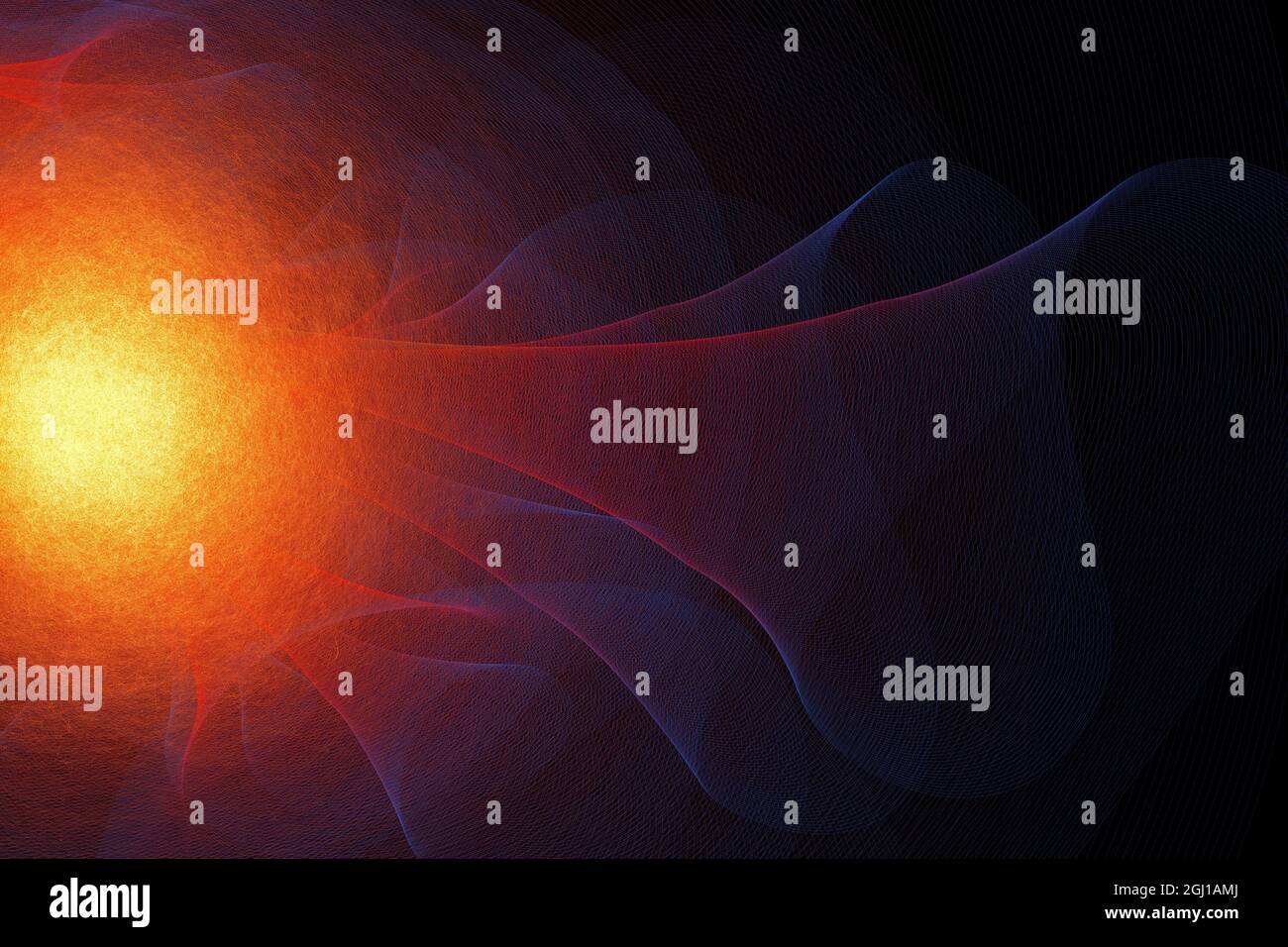 Arrière-plan abstrait avec ondes bleues et sphère lumineuse. Illustration numérique Banque D'Images