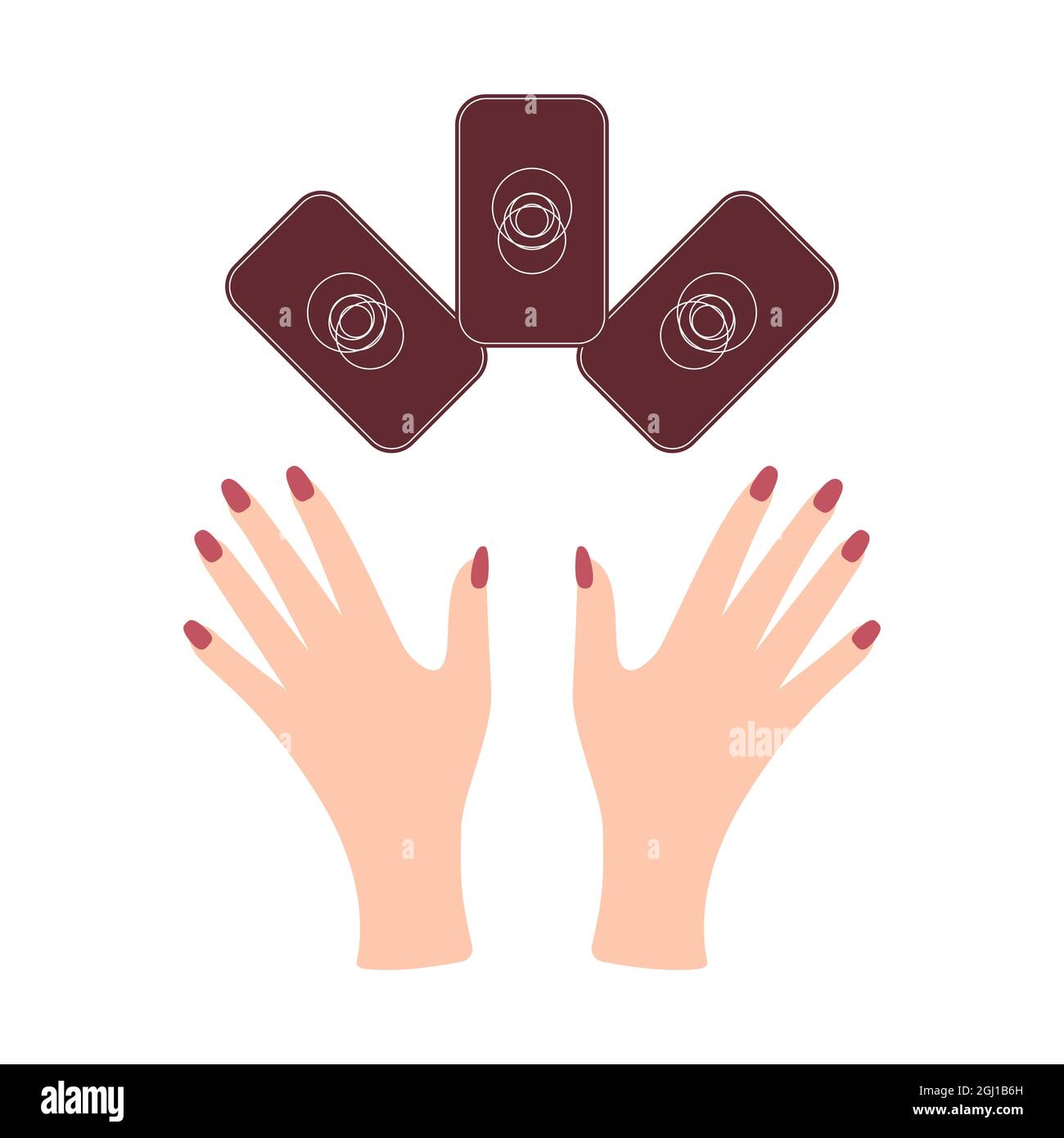 Mains avec des cartes de tarot. Symboles magiques. Style plat et dessin animé. Pour le motif imprimé, le tatouage, les autocollants. Illustration vectorielle Illustration de Vecteur