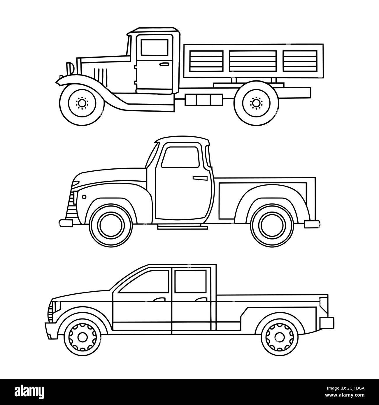 Ensemble d'icônes linéaires des anciens chariots. Clipart vectoriel Illustration de Vecteur
