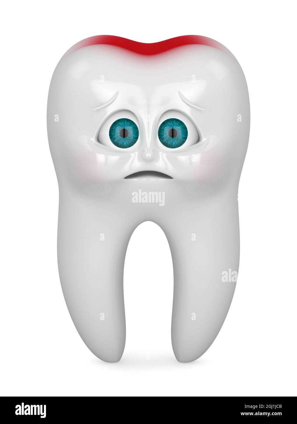 Rendu 3D du dessin animé MR Tooth sensation de douleur sur fond blanc. Concept de dentisterie pédiatrique. Banque D'Images