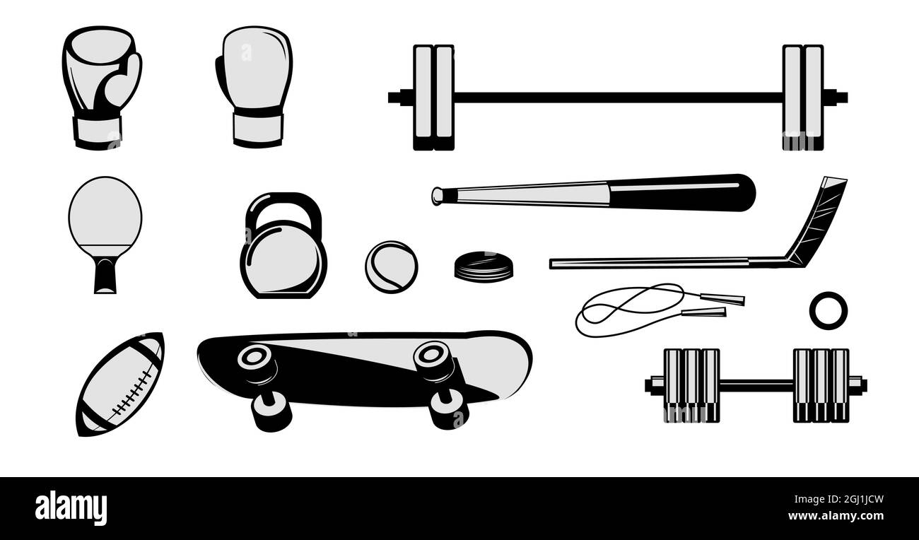 Configurez l'équipement sportif pour les athlètes. Isolé sur fond blanc. Vecteur d'illustration monochrome Illustration de Vecteur