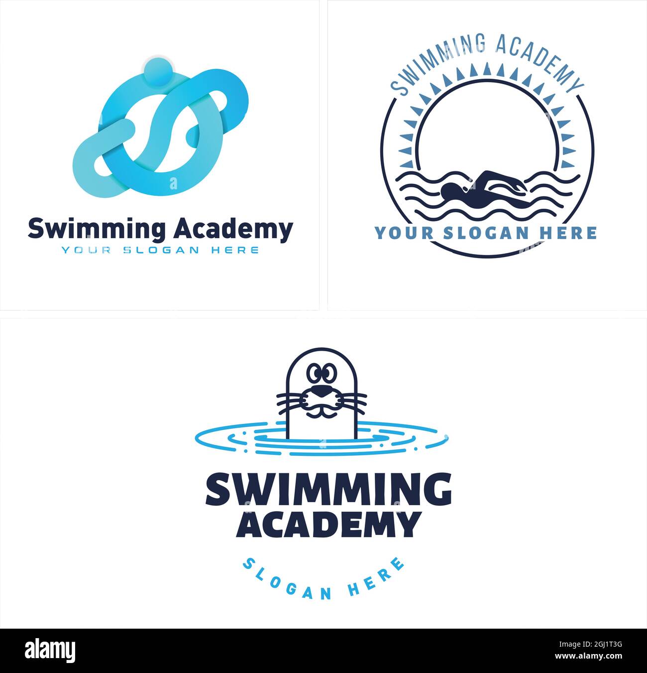 Académie de natation piscine mer lion logo design Illustration de Vecteur