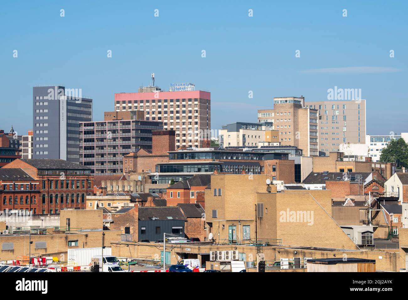 Vue vers le centre-ville de Nottingham depuis le toit du centre-ville de Nottingham College, dans le Nottinghamshire Angleterre Banque D'Images