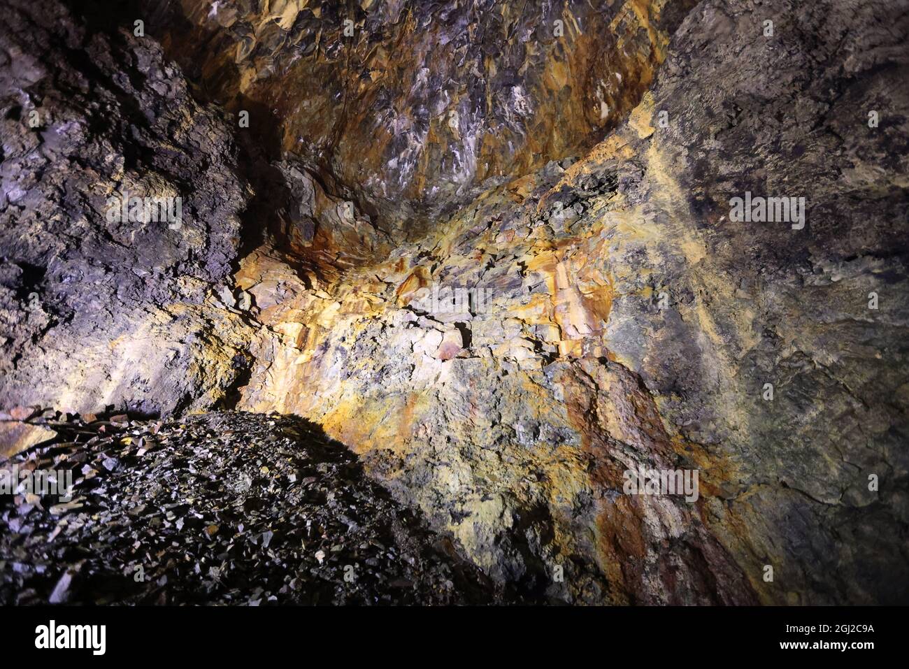 Algar do Carvao la chambre magma du volcan Guilherme Moniz, île de Terceira, Açores Banque D'Images
