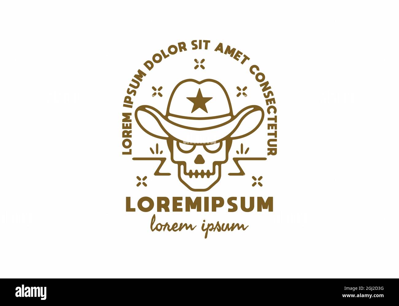 Dessin de la ligne de crâne de cow-boy avec lorem ipsum text design Illustration de Vecteur