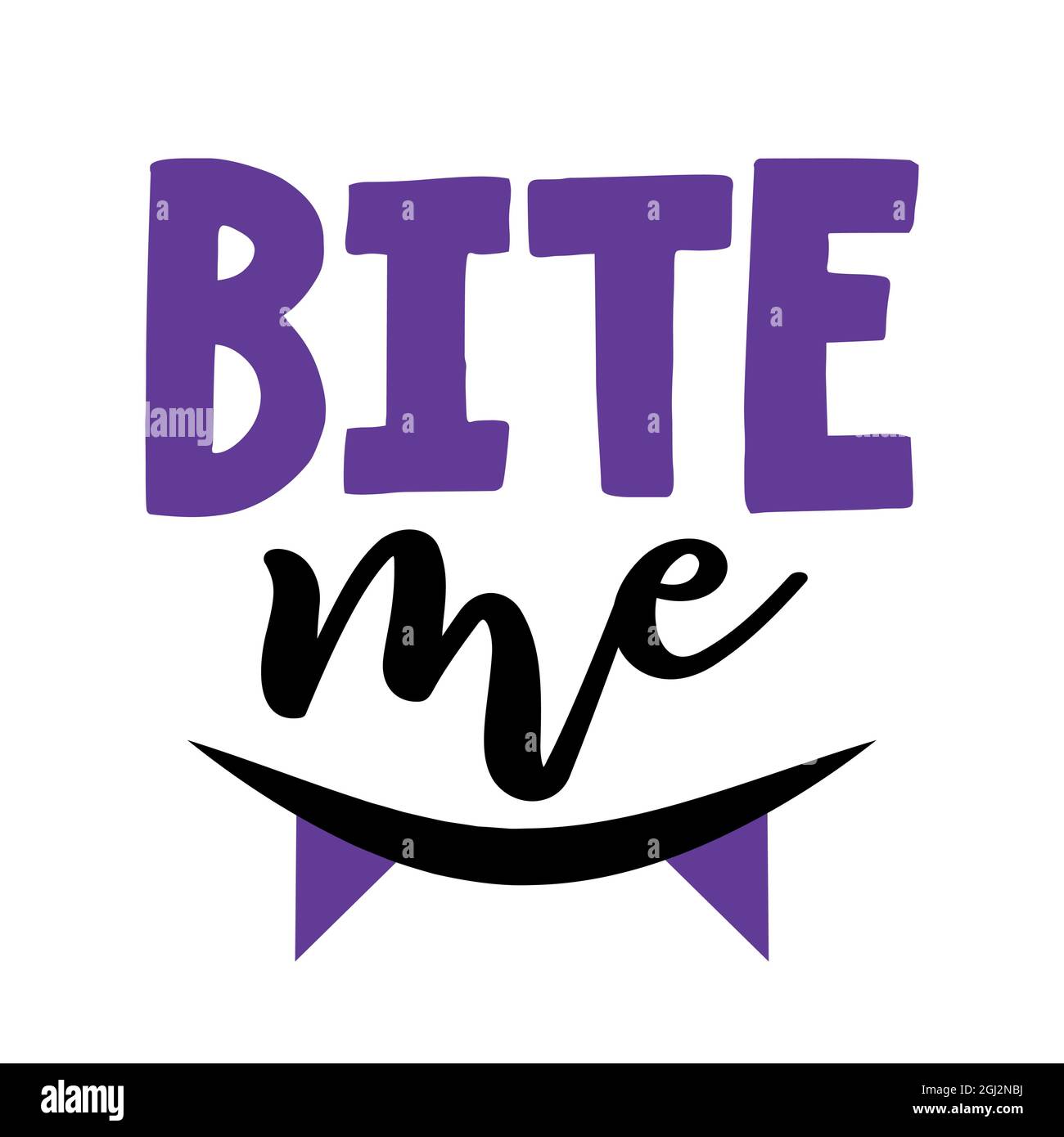 Mordre-moi - drôle de citation avec de mignons dents de vampire. Signe de calligraphie d'Halloween pour l'impression. Adorable affiche d'Halloween heureuse avec lettrage, bon pour t Illustration de Vecteur