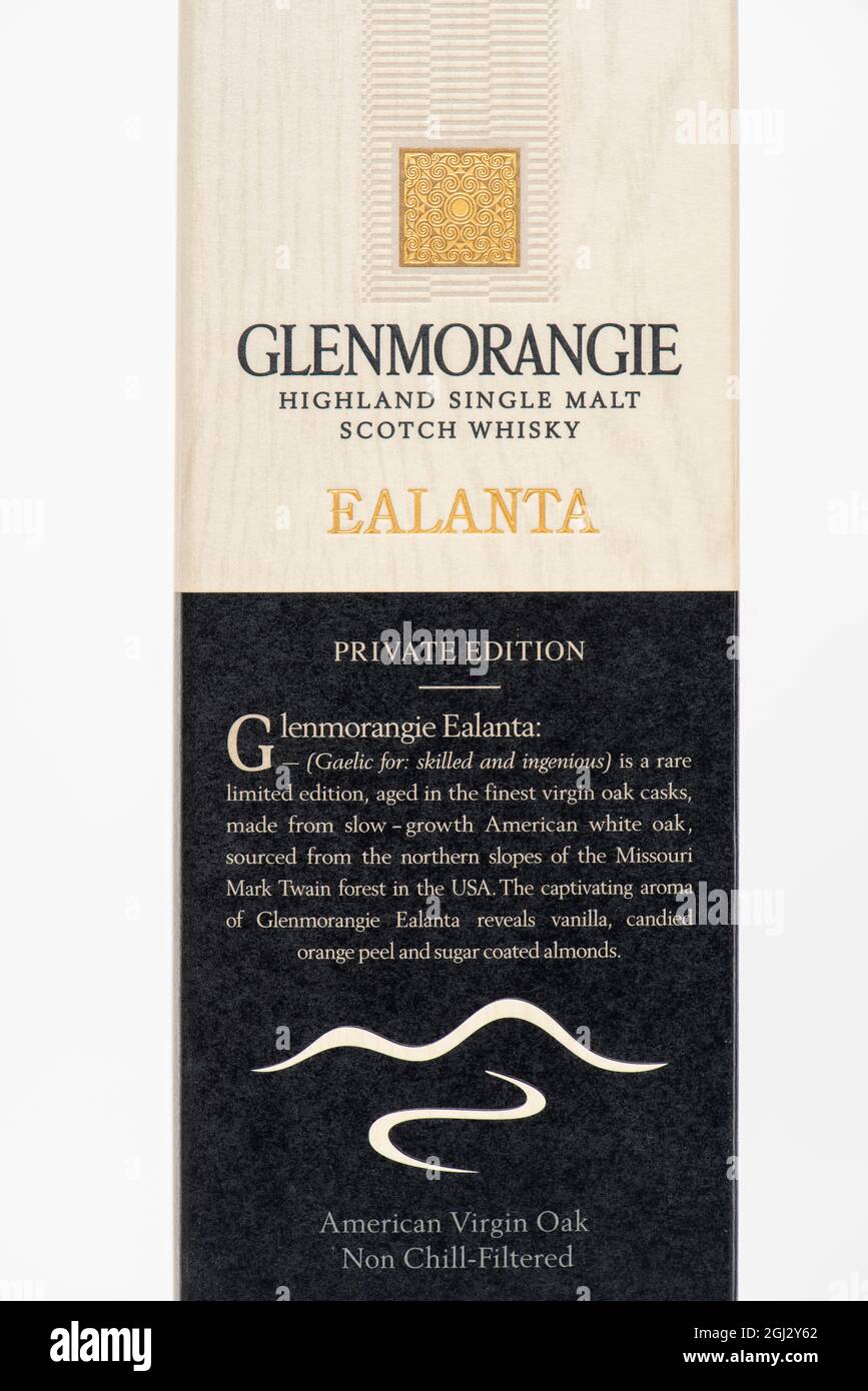 Boîte de whisky SCOTCH single malt GLENMORANGIE EALANTA Banque D'Images