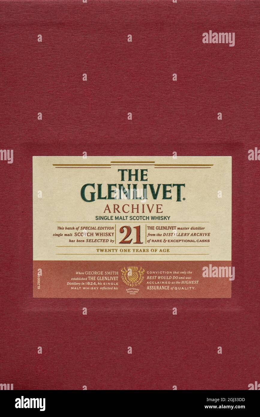 Boîte de whisky single malt Glenlivet de 21 ans Banque D'Images