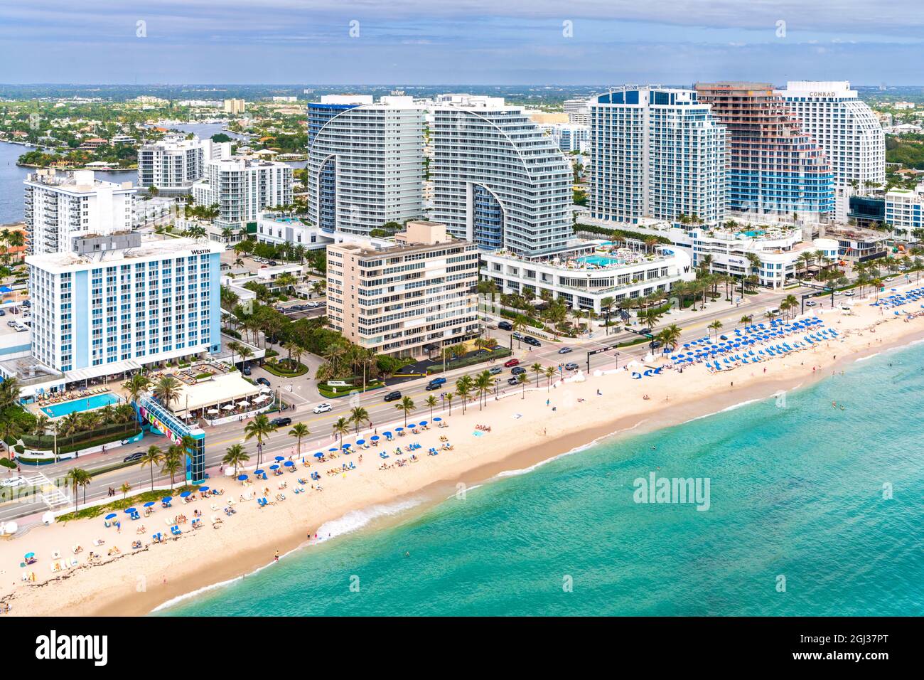 Fort Lauderdale Beach, vue aérienne en hélicoptère Miami City, Floride du Sud, États-Unis Banque D'Images Fort Lauderdale Beach, vue aérienne en hélicoptère Miami City, Floride du Sud, États-Unis Banque D'Images